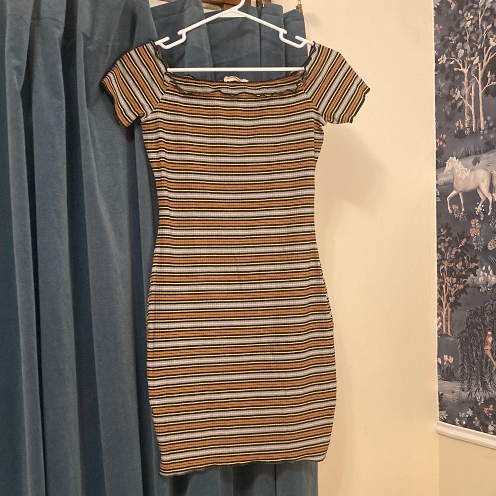 Bear Dance 90s Lettuce Collar Multicolor Striped Mini Dress